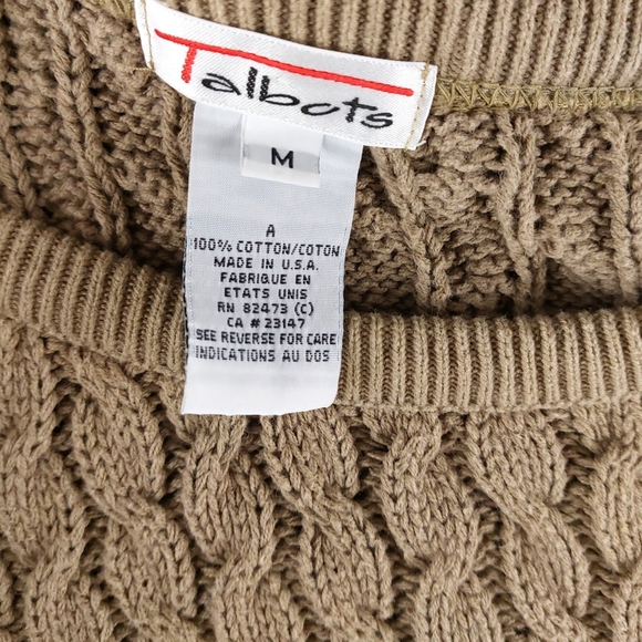 Talbots Womens M Taupe Tan Crew Neck Cotton Cable Sweater - Picture 5 of 6